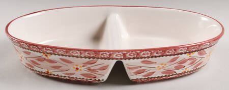 Old World Cranberry 14" Oval Divided Vegetable Bowl