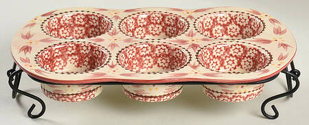 Old World Cranberry Muffin Pan (Holds 6 Muffins) & Metal Stand