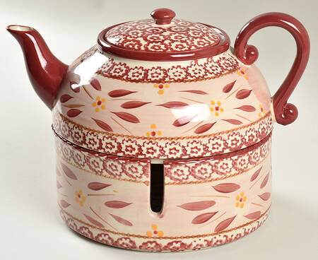 Old World Cranberry Teapot & Warmer Stand