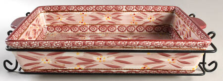 Old World Cranberry 15" Rectangular Baker w/Metal Stand