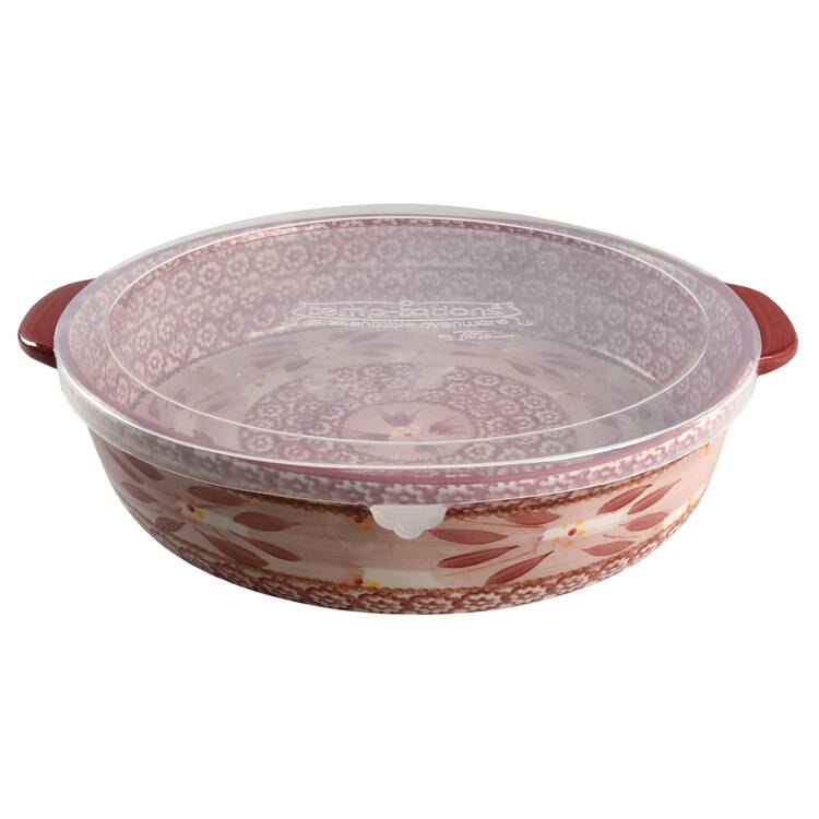Old World Cranberry 3 Qt Round Baker & Plastic Lid for Baker & Ramekins Set (Chip & Dip)