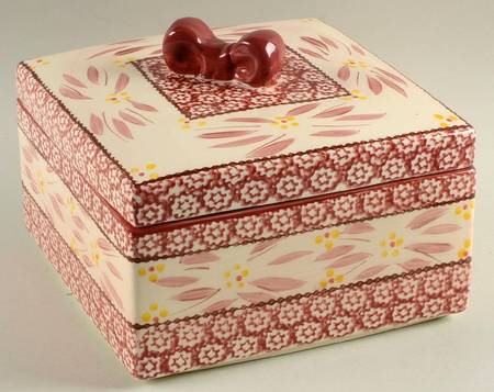 Old World Cranberry 8" Square Gift Box Shape Baker & Lid