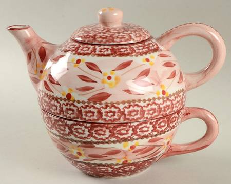 Old World Cranberry Individual Teapot & Lid with Cup