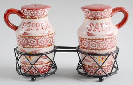 Old World Cranberry Salt & Pepper w/Metal Stand