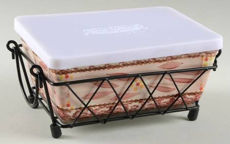Old World Cranberry (4 Pc) 7" Rect Baker (Baker, Cover, Glass Trivet & Stand)