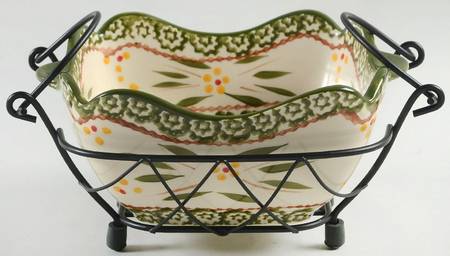 Old World Green 7" Scalloped Bowl & Metal Stand
