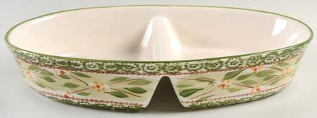 Old World Green 14" Oval Divided Baker