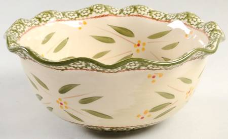 Old World Green 9" Round Fluted Bowl