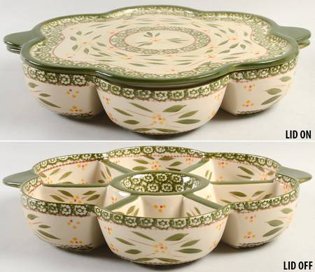 Old World Green 7 Part Daisy Divided Server & Lid-It