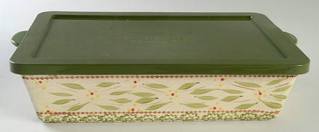 Old World Green 13" Rectangular Baker w/Plastic Lid