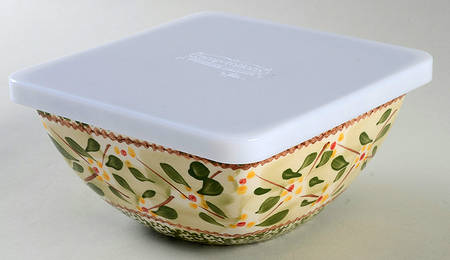 Old World Green 6" Square Mixing Bowl & Tabless Plas Storage Cover