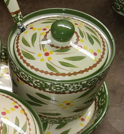 Old World Green Condiment Jar & Lid w/Spoon