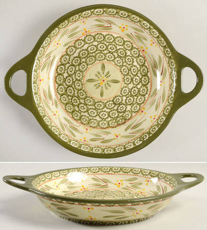 Old World Green 13" Round Shallow Baker