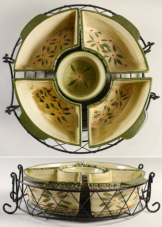 Old World Green (6 Piece) Baker & Ramekins Set (Chip & Dip)