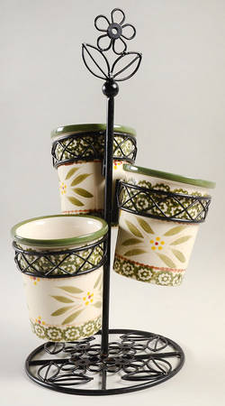 Old World Green Flatware Caddy-3 Holders & Metal Caddy