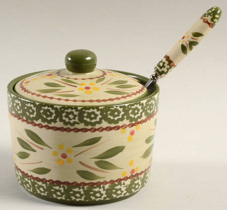Old World Green Condiment Jar & Lid w/Spoon