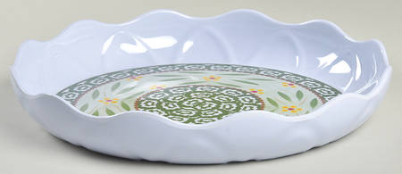Old World Green 10" Round Ruffled Melamine Serving Bowl