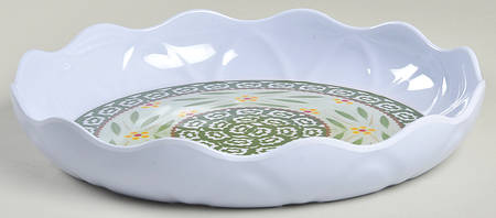 Old World Green 9" Round Ruffled Melamine Serving Bowl