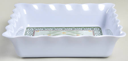 Old World Green 8" Square Ruffled Melamine Serving Bowl