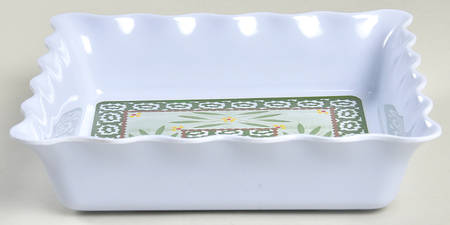 Old World Green 7" Square Ruffled Melamine Serving Bowl
