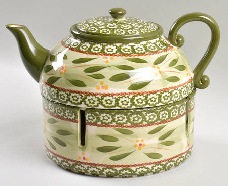 Old World Green Teapot & Warmer Stand