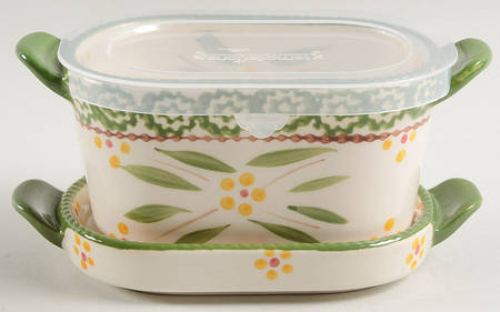 Old World Green Oval Ramekin w/Plastic Lid & Lid-It
