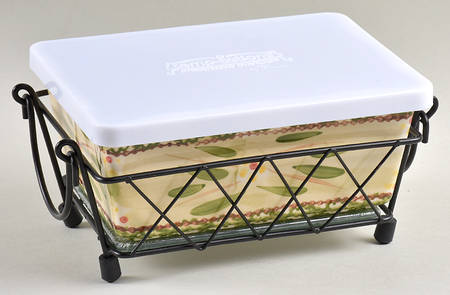 Old World Green (4 Pc) 7" Rect Baker (Baker, Cover, Glass Trivet & Stand)
