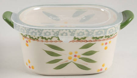 Old World Green Oval Ramekin & Plastic Lid