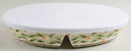 Old World Green 14" Oval Divided Baker & Cover