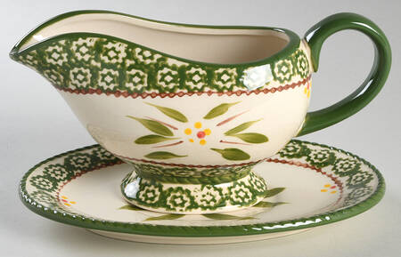 Old World Green Gravy Boat & Underplate