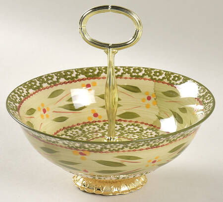Old World Green 6"-7" Handled Footed Nut Dish HC