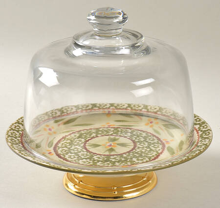 Old World Green 6 1/2"-7 1/2" Footed Cheese Plate w/ Glass Dome HC