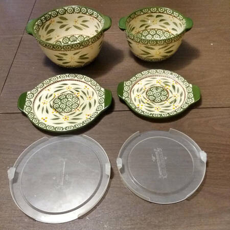 Old World Green 6" 1 Qt Round Bowl w/Plastic Lid & Lid-It
