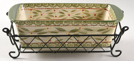 Old World Green Loaf Pan with Drip Tray & Metal Stand