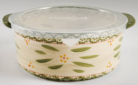 Old World Green 9" Round Handled Baker & Plastic Lid