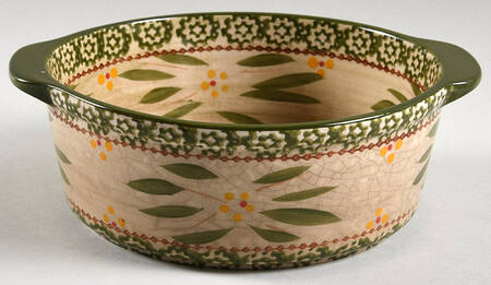 Old World Green 8" Handled Round Baker