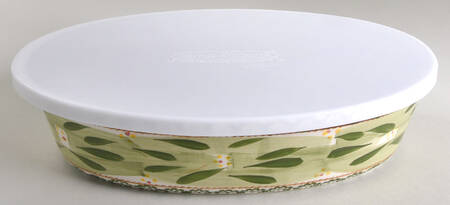 Old World Green 13" Oval Baker & Tabless Plastic Storage Cover