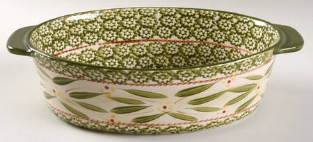 Old World Green 11" Oval Tab Handled Baker