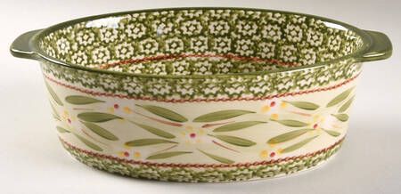 Old World Green 10" Oval Tab Handled Baker