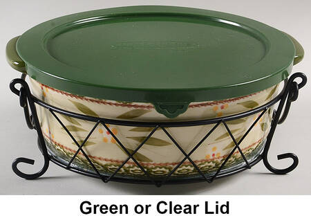 Old World Green 4pc 10" Round Handled Baker(Baker,Lid,Trivet&Stand)