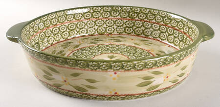 Old World Green 3 Qt Round Baker No Plastic Lid for Baker & Ramekins Set (Chip & Dip)