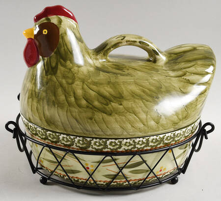 Old World Green Figural Oval Baker & Lid with Basket