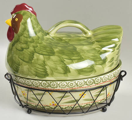 Old World Green Figural Oval Baker & Lid with Basket