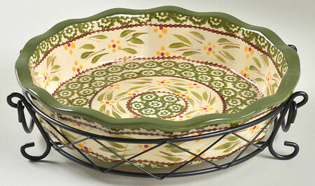 Old World Green 10" Round Baker & Metal Stand