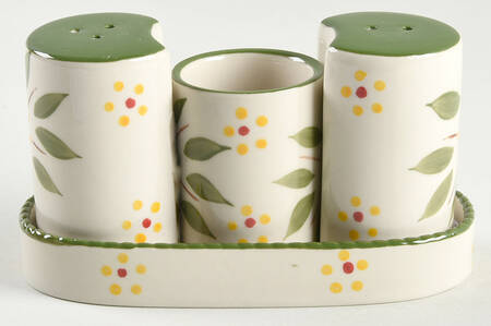 Old World Green 4-Piece Salt & Pepper Set/Toothpick Holder and Tray