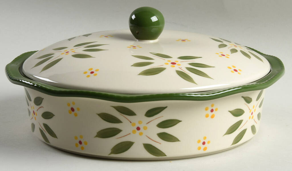 Old World Green 10" Pie Baking Plate & Ceramic Lid