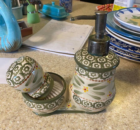 Old World Green Soap Dispenser & Scrub Brush Holder Set