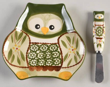 Old World Green Figural Dip Bowl & Spreader Set