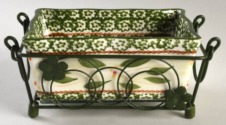 Old World Green 6" Rectangular Baker with Glass Trivet & Metal Stand (RB6, GTRB6 & MSRB6A)