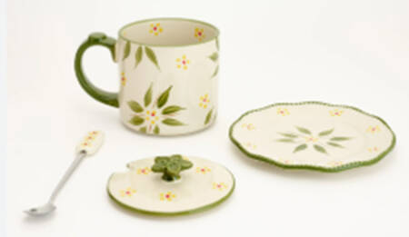 Old World Green Mug & Lid with Coaster & Spoon